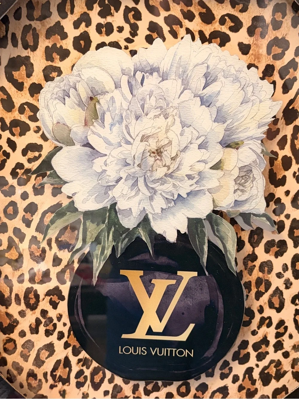 Fashion LV Black, Gold, White Leopard Floral Wall Art- 15” x 12 “